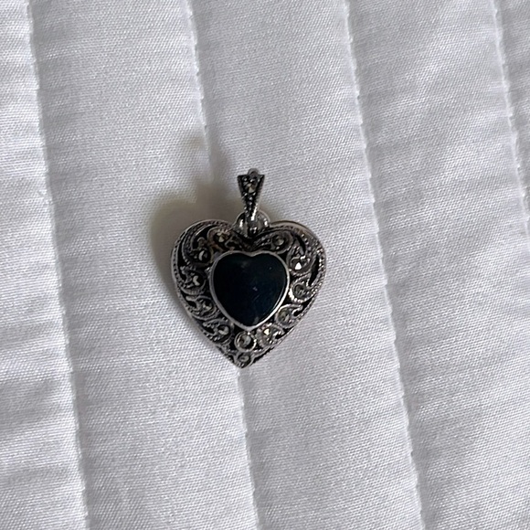 Vintage 925 • Silver Locket • Onyx Charm Pendant - Picture 1 of 3